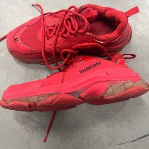 Balenciaga Red Triple S Chunky Lace-Up Sneakers